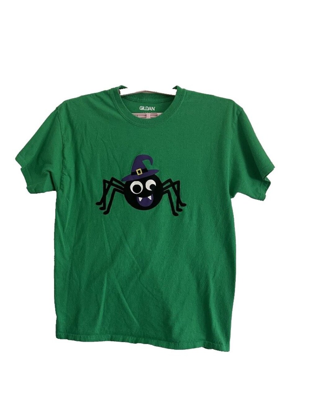 Gildan Halloween Green T-Shirt Black Spider Graphic Size L Short Sleeve - Picture 2 of 9